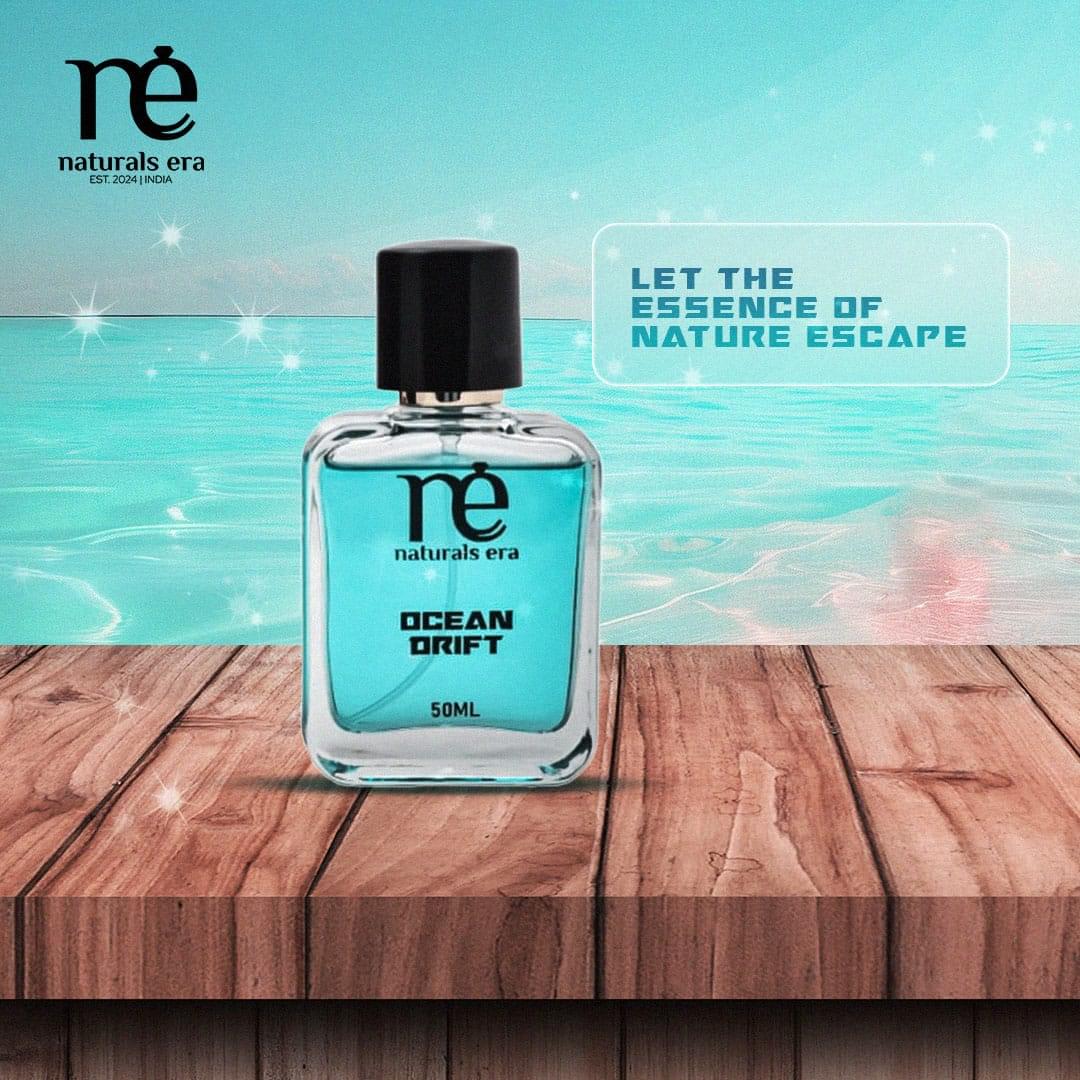 Ocean Drift Eau de Perfume is a refreshing unisex fragrance with top notes of Lemon, Bergamot, and Pineapple, complemented by a floral heart of Jasmine and Lily of the Valley. Musk, Cedar, and Amber create a lasting impression. Perfect for daily wear, travel, and gifting. ₹699 for 50ml.